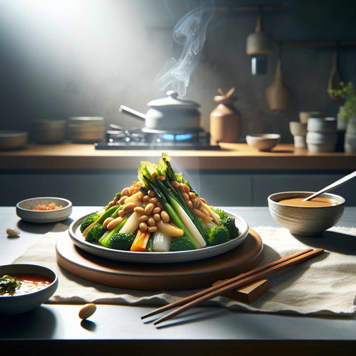 Korean Doenjang Vegetable Salad with Spinach and Bean Sprouts