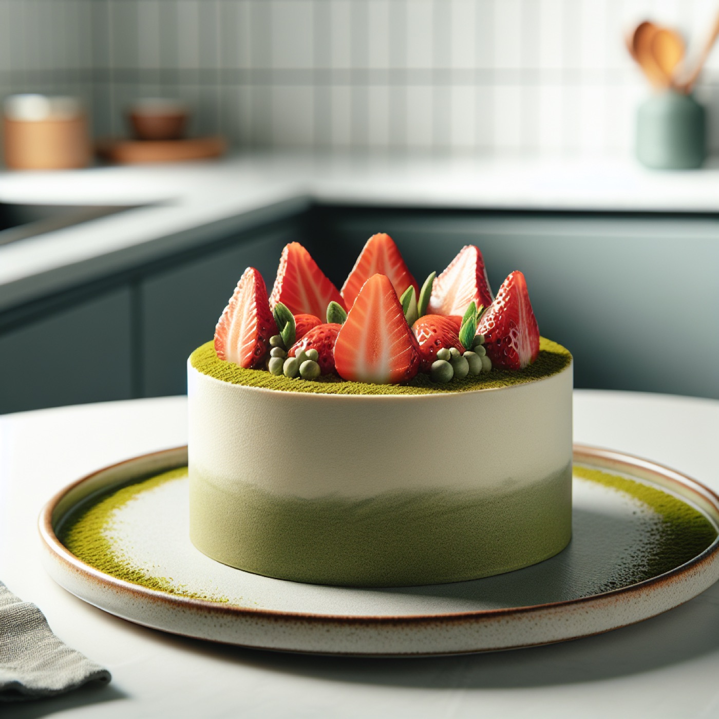 Strawberry Matcha Layer Cake with Whipped Cream