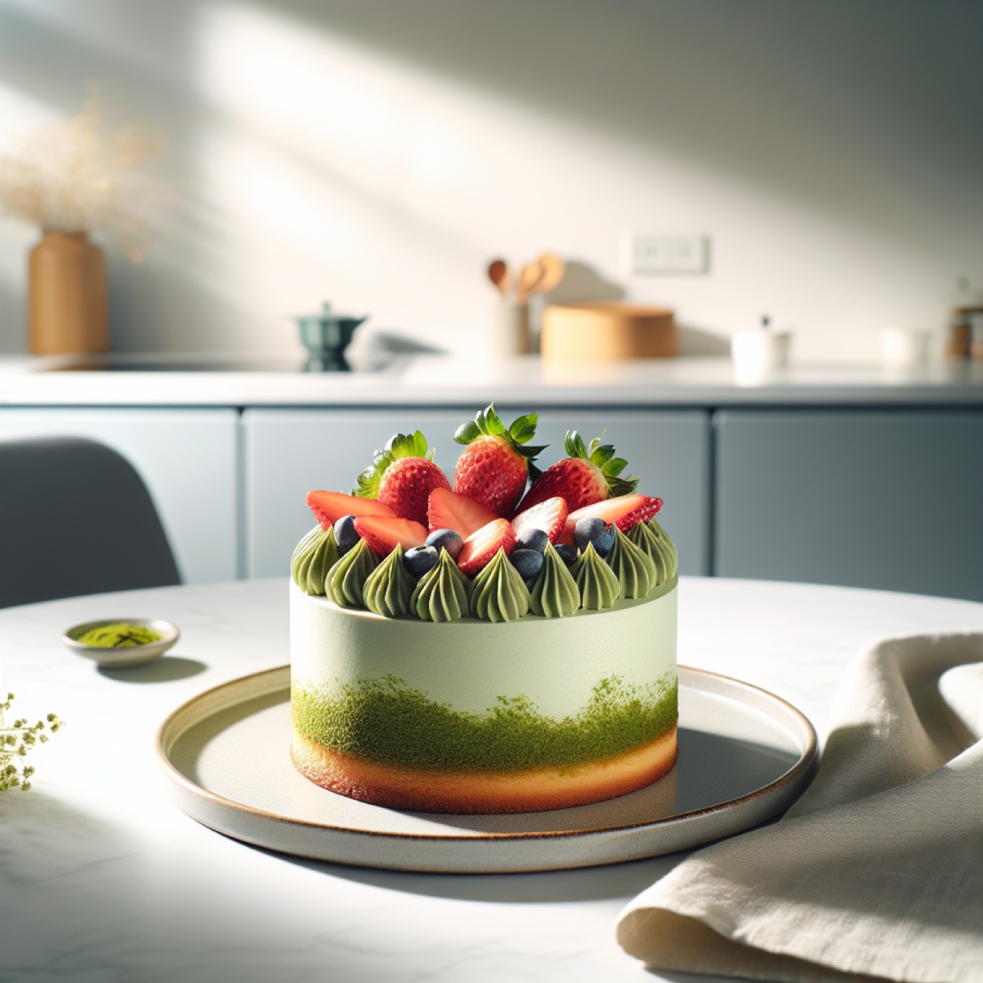 Matcha Strawberry Cake with Whipped Cream (Easy Spring Baking)