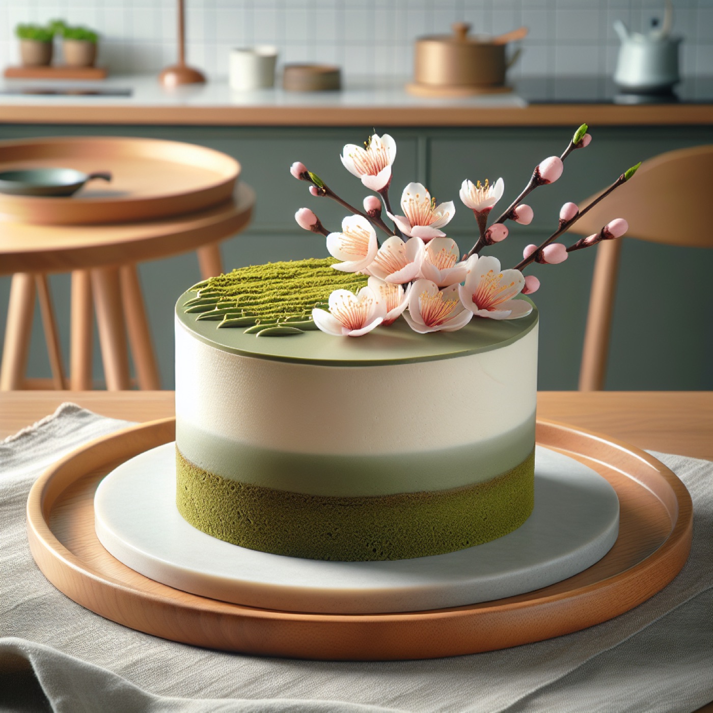 Matcha Sakura Cream Cake (Cherry Blossom Green Tea Cake)
