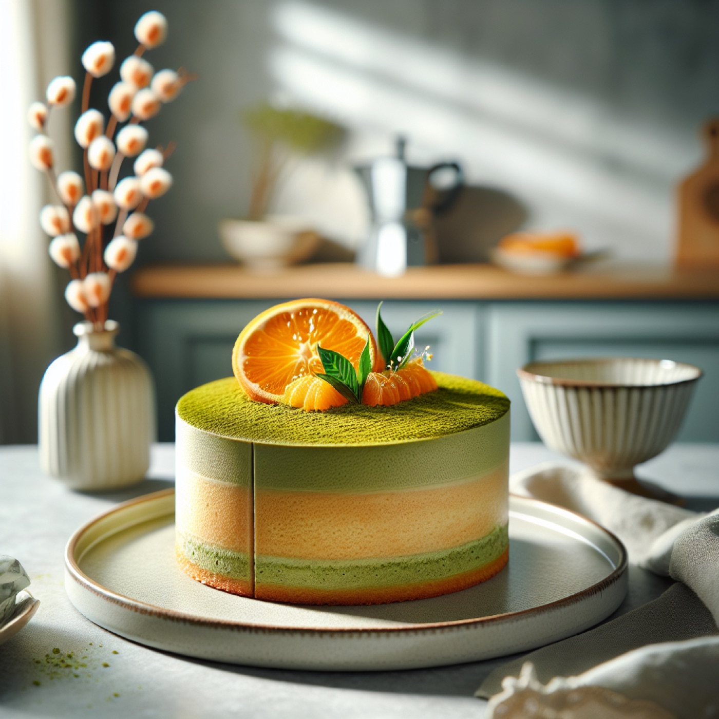 Orange Matcha Cake with Fresh Orange Glaze
