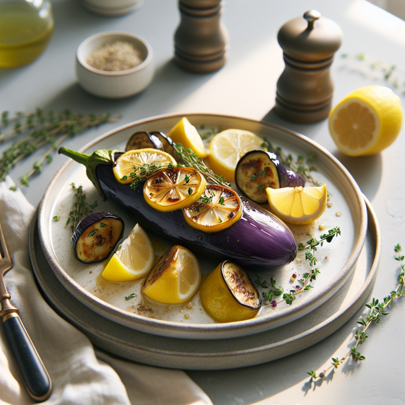 Moroccan Roasted Eggplant with Lemon, Thyme and Feta