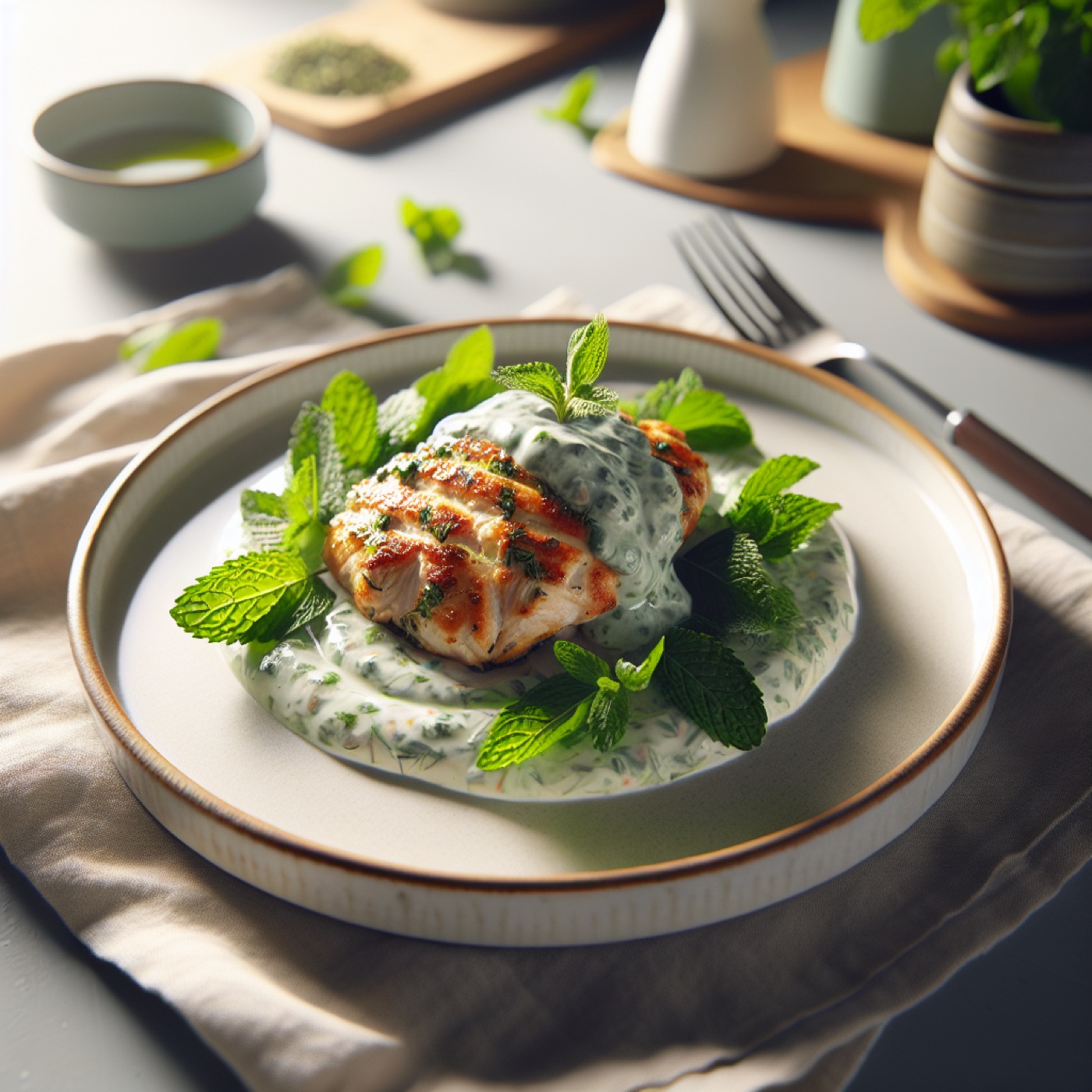 Turkish Herb Roasted Chicken with Mint Yogurt Sauce