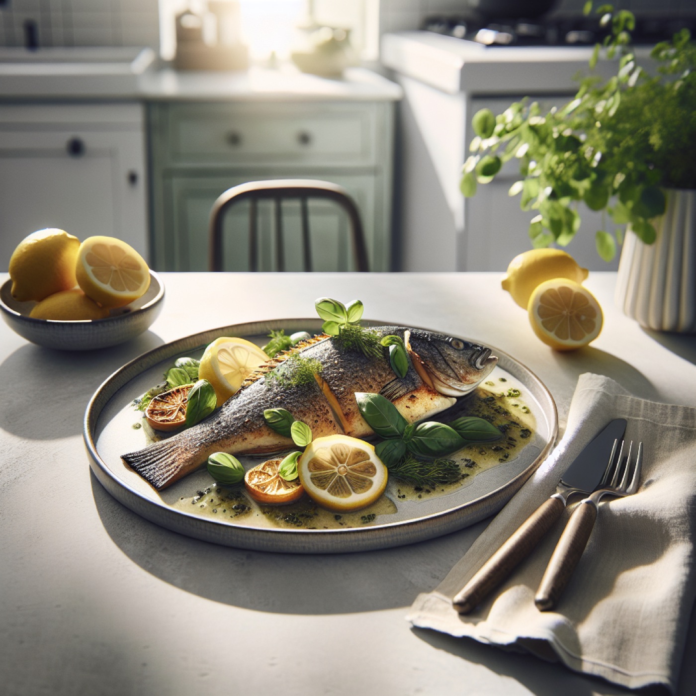 Italian Baked Sea Bass with Lemon, Herbs, and Cherry Tomatoes
