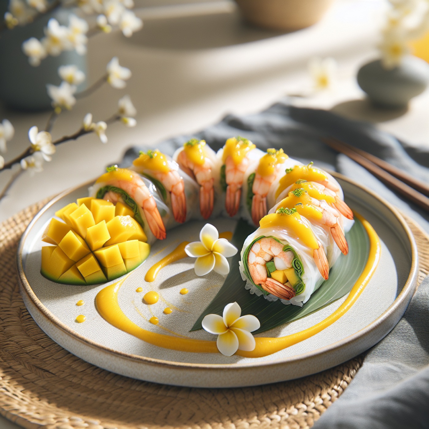 Fresh Vietnamese Mango Shrimp Rolls with Chili-Garlic Fish Sauce Dip